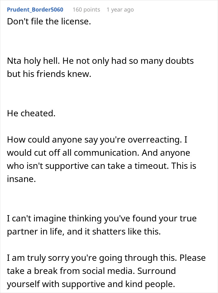 Text message discussing a couple split at altar after bride overhears groom's unexpected revelations about her.