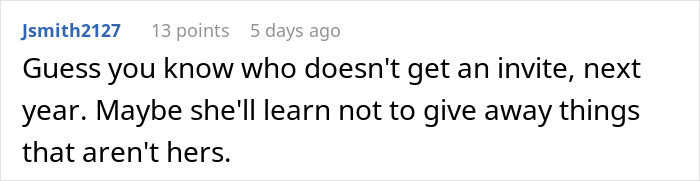 Comment expressing frustration after a couple hosts an expensive Thanksgiving dinner and finds the leftovers missing. Comment expressing frustration after a couple hosts an expensive Thanksgiving dinner and finds the leftovers missing.