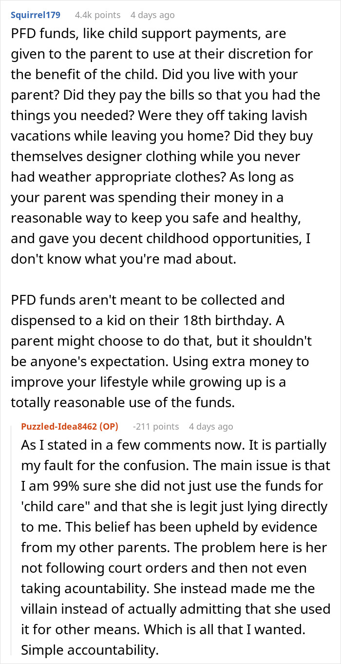 Reddit discussion on teen questioning $30k fund use, mom&rsquo;s vague answers, and online reactions calling teen ungrateful.