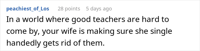 Screenshot of an online comment about a mom furious over a teacher's inappropriate note to her son, with dad disagreeing. Screenshot of an online comment about a mom furious over a teacher's inappropriate note to her son, with dad disagreeing.
