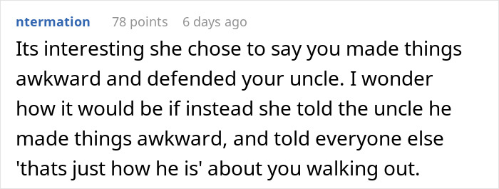 Text post from a user discussing awkward family moments involving uncle's jokes and a mom's reaction. Text post from a user discussing awkward family moments involving uncle's jokes and a mom's reaction.