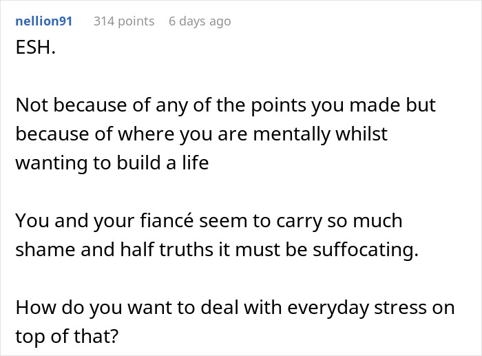 Comment on man considers canceling wedding after fiancee’s family hires PI, discussing mental strain and stress. Comment on man considers canceling wedding after fiancee’s family hires PI, discussing mental strain and stress.