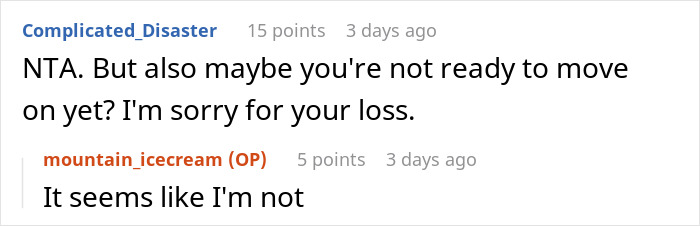 Screenshot of a conversation discussing a breaking up ultimatum over ring and emotional readiness to move on. Screenshot of a conversation discussing a breaking up ultimatum over ring and emotional readiness to move on.
