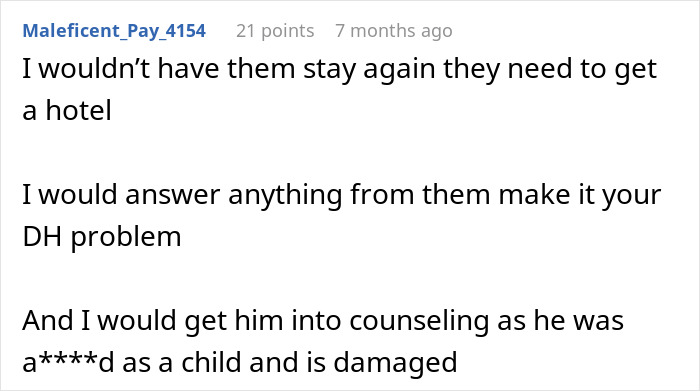 Screenshot of a comment advising a wife to address her husband’s refusal to stand up to his mother and consider counseling.