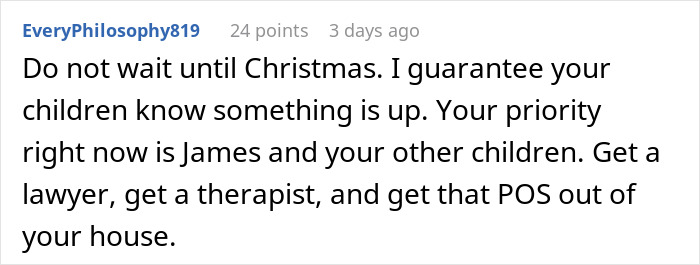 Text post from a user advising urgent action about a man unsure if affair partner&rsquo;s baby is his child or grandchild.