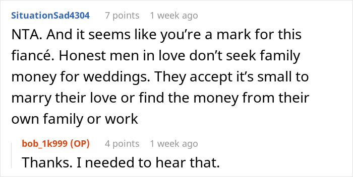 Reddit conversation showing a financially unstable woman rushing into marriage and facing a bitter reality check.