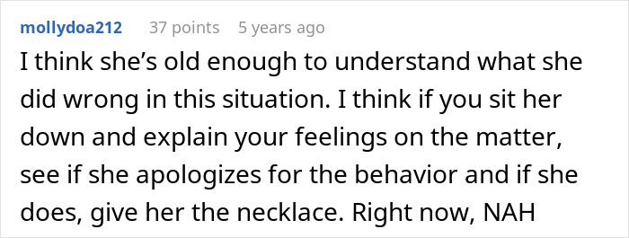 Comment suggesting a 13-year-old should be talked to about her dad's girlfriend's rude behavior before accepting a gift. Comment suggesting a 13-year-old should be talked to about her dad's girlfriend's rude behavior before accepting a gift.