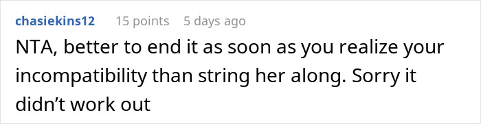 Comment expressing support for groom ending relationship due to debt and clashing values over $35k wedding demand.