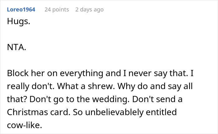 Screenshot of an online comment discussing a painful friendship wake-up call during a wedding dress shopping trip.