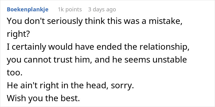 Screenshot of an online comment advising a woman whose boyfriend called the police over her novel’s contents. Screenshot of an online comment advising a woman whose boyfriend called the police over her novel’s contents.
