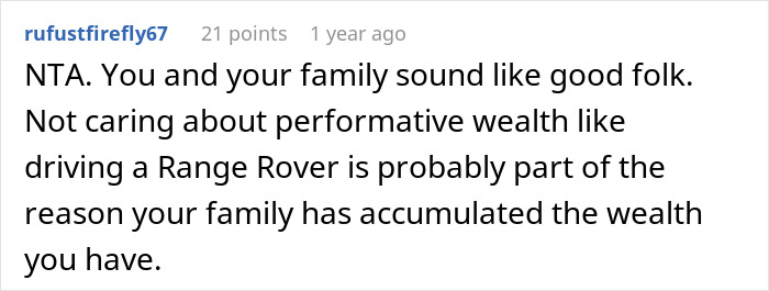 Screenshot of a Reddit comment discussing future in-laws demanding a prenup and the impact of family wealth.