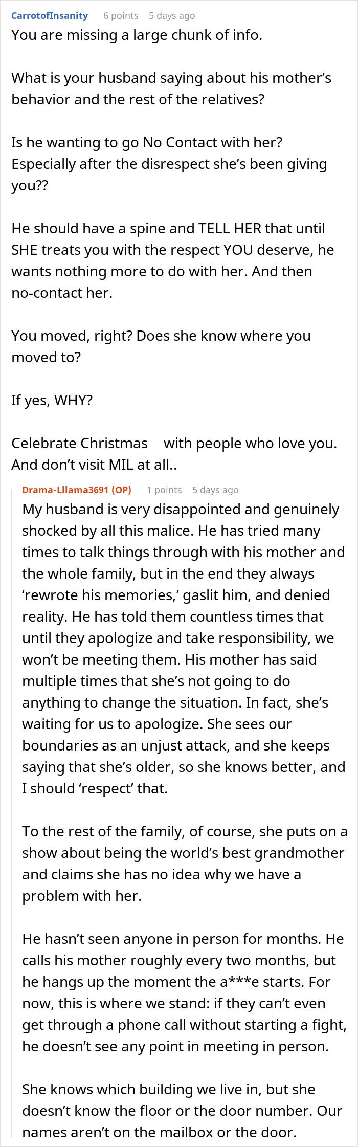 Reddit comments discussing MIL refusing to believe DIL’s premature birth and family conflict over disrespect and boundaries.