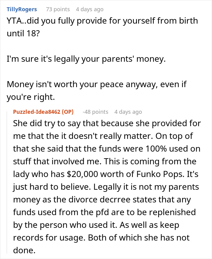 Online discussion about teen questioning missing $30k, with mom’s vague answers and debates on money and responsibility. Online discussion about teen questioning missing $30k, with mom’s vague answers and debates on money and responsibility.