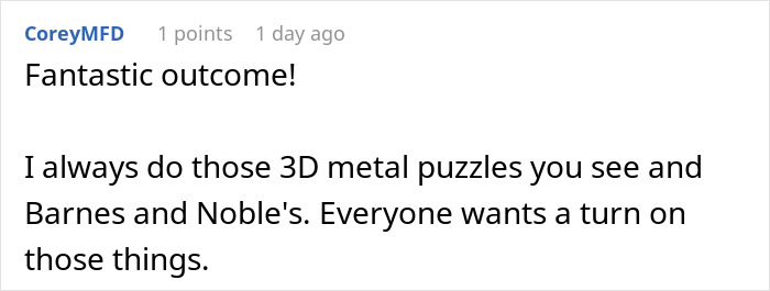 Screenshot of an online comment discussing a white elephant gift exchange and refund reaction.