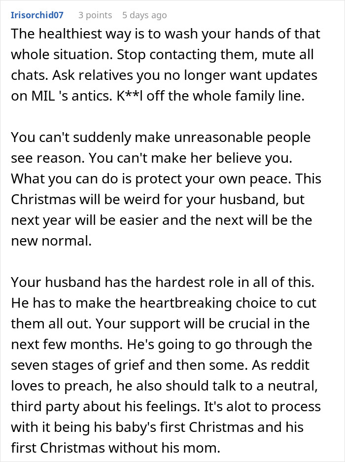 Reddit advice on handling a difficult MIL after premature birth and family conflict, focusing on peace and support.