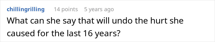 Comment reading what can she say that will undo hurt caused over 16 years, relating to man left without closure after fiancé disappears. Comment reading what can she say that will undo hurt caused over 16 years, relating to man left without closure after fiancé disappears.