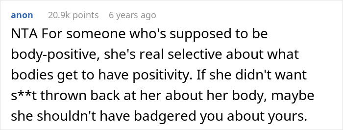 Text post on social media about a woman fed up with a coworker preaching body positivity while skinny-shaming.