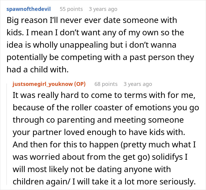 Reddit conversation about dating challenges with baby mama and struggles of co-parenting while girlfriend overhears. Reddit conversation about dating challenges with baby mama and struggles of co-parenting while girlfriend overhears.