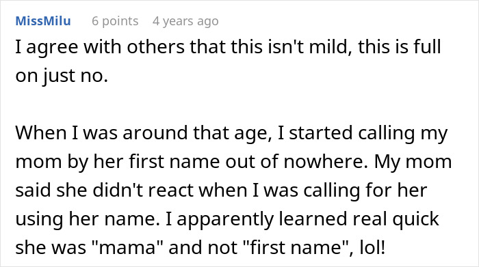 Commenter shares how toddler started calling mother by her first name before learning to say mama.