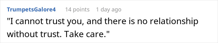 Text post showing a quote about trust and relationship, related to a 50YO guy lying to his 22YO girlfriend.