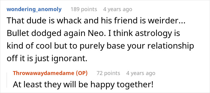 Comments discussing a cheating boyfriend blaming astrology and Cancer zodiac sign for relationship issues.