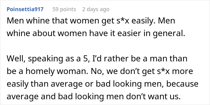 Screenshot of a Reddit comment discussing women's appearance and men’s complaints, related to secret texts and wedding photos. Screenshot of a Reddit comment discussing women's appearance and men’s complaints, related to secret texts and wedding photos.
