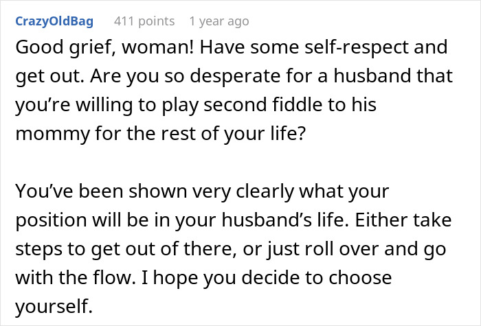 Comment discussing a mother-in-law deciding to wear a white dress to her son's wedding and causing tension with the bride. Comment discussing a mother-in-law deciding to wear a white dress to her son's wedding and causing tension with the bride.