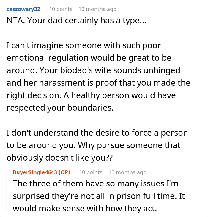 Online discussion about refusing to establish relationship with fathers and challenges in family boundaries and harassment. Online discussion about refusing to establish relationship with fathers and challenges in family boundaries and harassment.