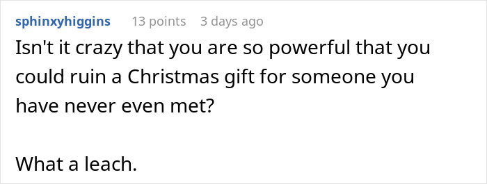 Comment on holiday drama discussing grandma&rsquo;s savage clapback and entitled ex-daughter-in-law conflict during Christmas season.
