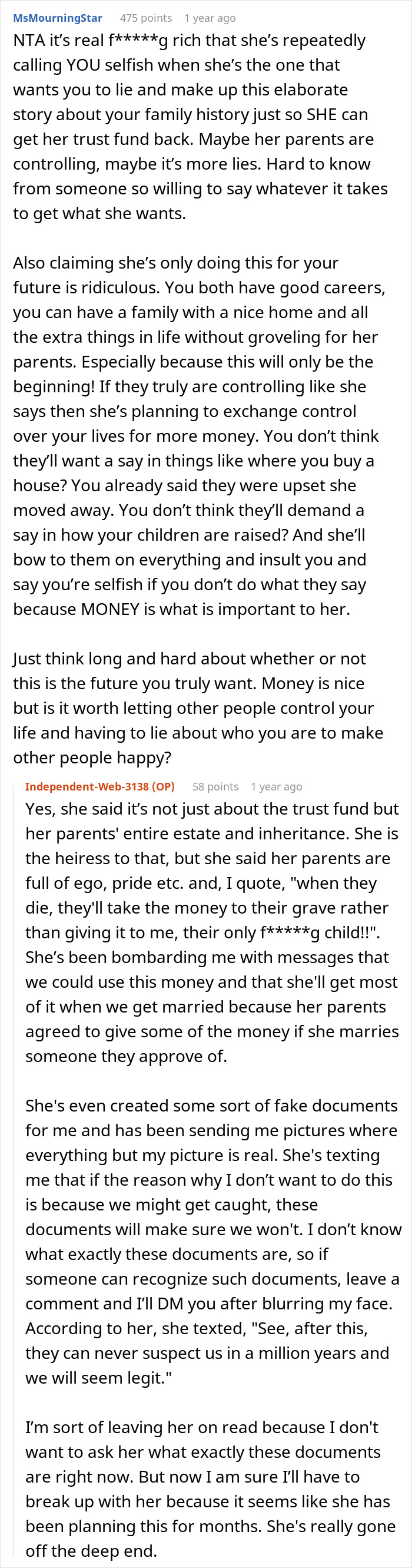 Screenshot of a Reddit post where a man wonders if his relationship is doomed after his girlfriend pressures him to lie.