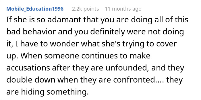 Forum comment discussing accusations and behavior in a troubled marriage, highlighting wife ruining husband's reputation. Forum comment discussing accusations and behavior in a troubled marriage, highlighting wife ruining husband's reputation.
