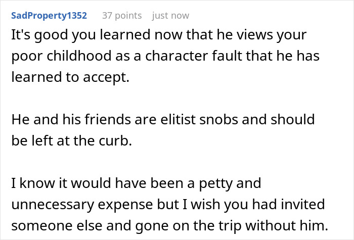 Reddit comment discussing a girlfriend who spends to prove herself and cancels a fully paid Hawaii trip. Reddit comment discussing a girlfriend who spends to prove herself and cancels a fully paid Hawaii trip.