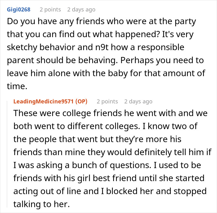 Comment exchange about a boyfriend partying over 18 hours, woman rethinks relationship and parenting responsibility. Comment exchange about a boyfriend partying over 18 hours, woman rethinks relationship and parenting responsibility.