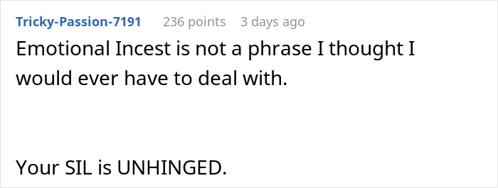 Screenshot of a social media comment discussing emotional incest related to a woman hospitalized after family intervention. Screenshot of a social media comment discussing emotional incest related to a woman hospitalized after family intervention.