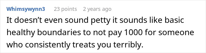 Screenshot of an online comment discussing boundaries and feelings involving a son’s partner and gift expectations. Screenshot of an online comment discussing boundaries and feelings involving a son’s partner and gift expectations.