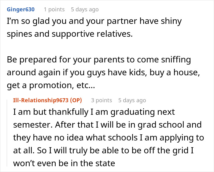 Text conversation discussing bride&rsquo;s parents throwing tantrums and being uninvited from wedding after conflict with great aunt.