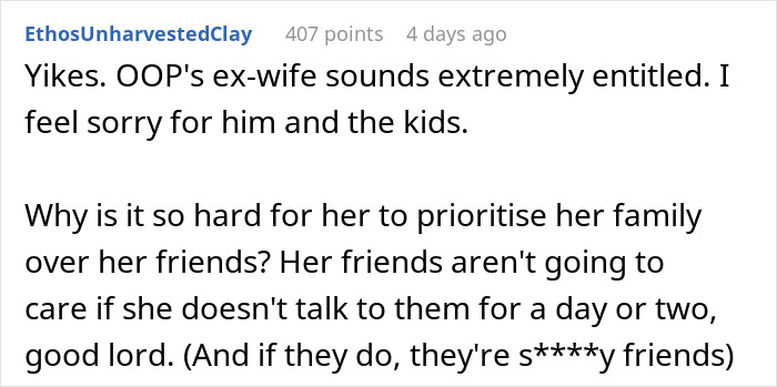 Reddit comment reacting to a man divorcing his wife due to her phone dependence affecting family priorities.