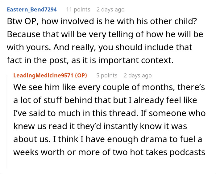 Screenshot of a Reddit conversation about a woman rethinking her relationship after her boyfriend abandons her with a newborn. Screenshot of a Reddit conversation about a woman rethinking her relationship after her boyfriend abandons her with a newborn.