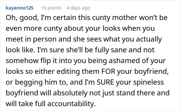 Comment expressing frustration about editing photos for a boyfriend and accountability in relationships. Comment expressing frustration about editing photos for a boyfriend and accountability in relationships.