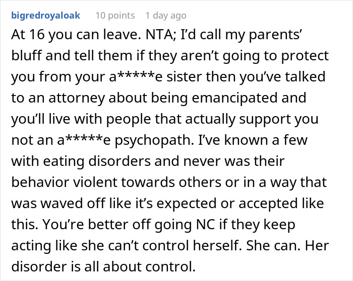 Comment discussing a woman threatening her sister&rsquo;s life and parents wanting a reunion for Christmas.
