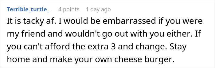 Comment on a forum post about a person cutting contact with friend after she showed true colors at McDonald’s drive thru.