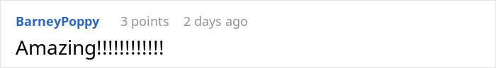 Comment reading Amazing by BarneyPoppy on social media, expressing excitement and surprise.