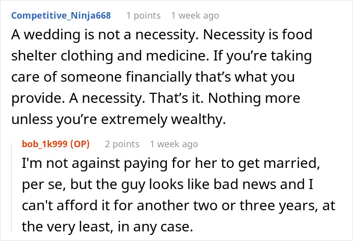 Reddit comments discussing financially unstable woman rushing into marriage after a harsh reality check and its consequences.