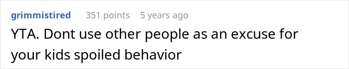 Comment from user grimistired calling out spoiled behavior related to dad demanding family skip Hanukkah gifts due to tantrum fears.