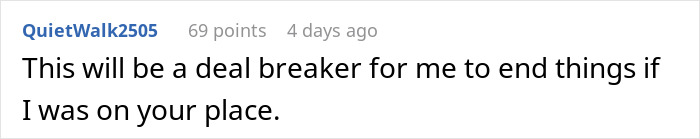 Text post from user QuietWalk2505 expressing that a boyfriend editing face in every photo would be a deal breaker for ending things. Text post from user QuietWalk2505 expressing that a boyfriend editing face in every photo would be a deal breaker for ending things.