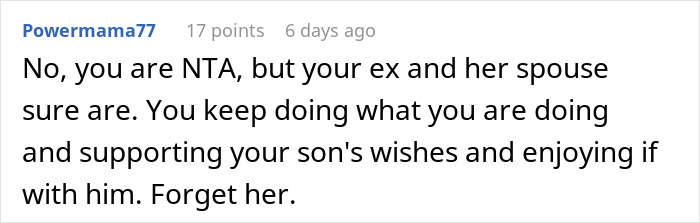 Screenshot of a Reddit comment discussing drama about a dad trying to protect his son’s gift from his ex’s new family.