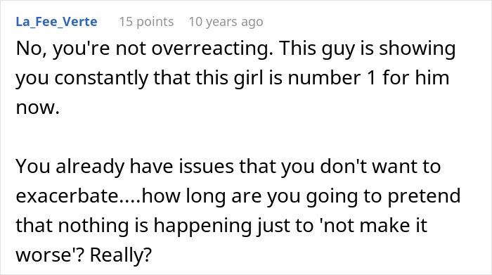 Screenshot of a Reddit comment discussing a man losing his girlfriend over a girl at work he has a crush on.