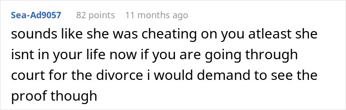 Screenshot of an online comment discussing a wife leaving her husband after 10 years, focusing on cheating and divorce proof. Screenshot of an online comment discussing a wife leaving her husband after 10 years, focusing on cheating and divorce proof.