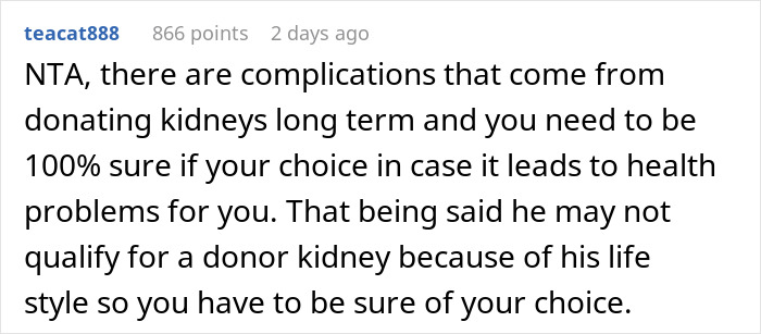 Reddit user explaining health risks and donor qualifications related to long-term kidney donation in a detailed comment. Reddit user explaining health risks and donor qualifications related to long-term kidney donation in a detailed comment.