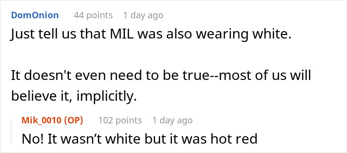 Screenshot of an online discussion about a MIL’s plan to make the bride look ugly in a wedding illustration.